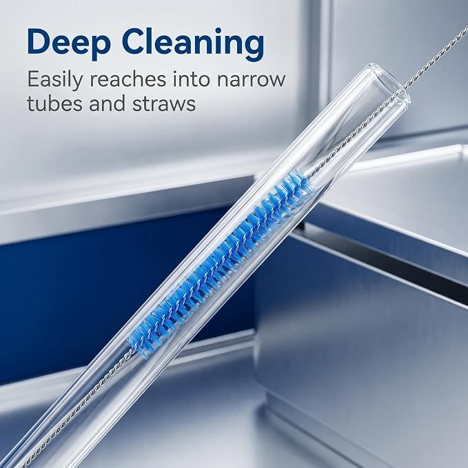 2 Pack Straw Cleaner Brush, Reusable Metal Handles Straw Cleaner Brush Extra Long for Stanley Mug 40, 30, 20 oz, 10mm Wide for Sippy Cup, Water Bottle and Tubes (Clear+Blue)