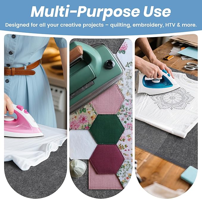 BREENHILL Wool Pressing Mat 17" x 24" – Large Felt Ironing Mat for Quilting Blocks & Garments,1/2" Thick Heat Reflective Wool Pressing Pad（Dark Gray）