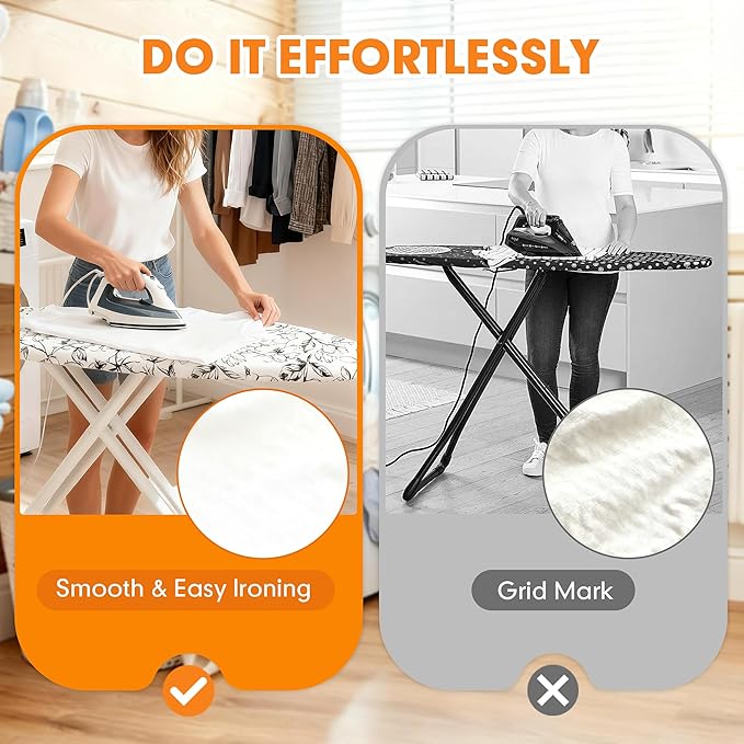 Ironing Board Cover and Pad, 21x57 Extra Large Thick Iron Padding, Scorch & Stain Resistant Ironing board cover, Heavy Duty Iron Board Padded with Adjustable Fasteners Elastic Edge, Floral White