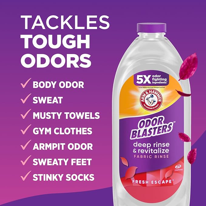 ARM & HAMMER Odor Blasters Fabric Rinse, Fresh Escape Scent, 50 Fl Oz | Deep Rinse and Revitalize, Removes Sweat and Musty Odors, Laundry Additive