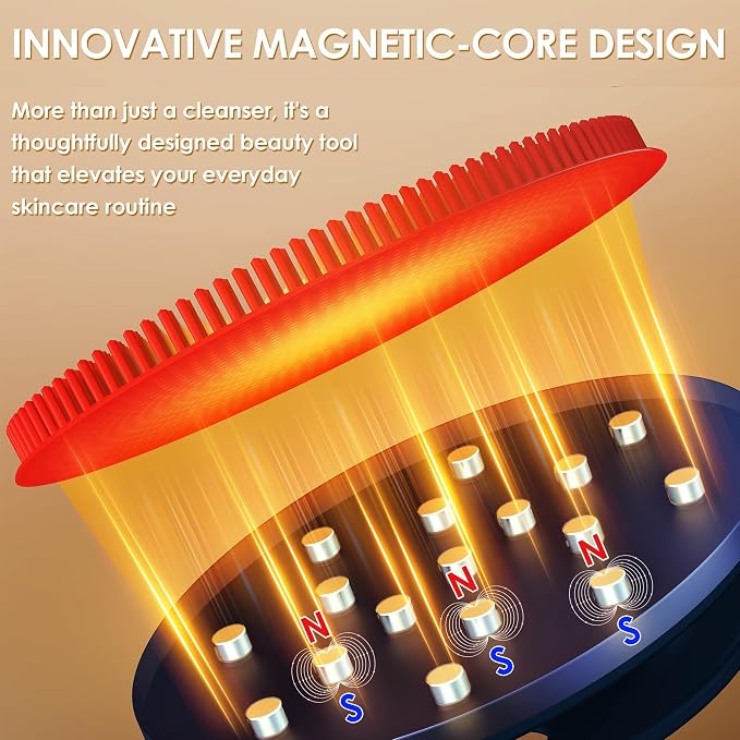 INNERNEED Magnetic Silicone Facial Cleansing Brush Soft Face Scrubber, Red | Food-grade Silicone Face Scrub Brush Gentle Exfoliating, Hygienic, Durable for All Skin Types