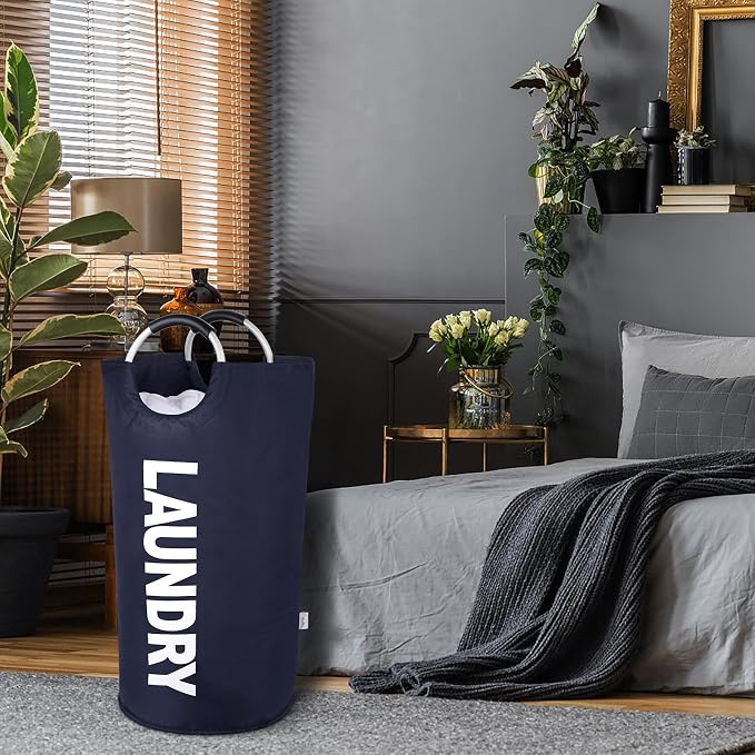 Large Laundry Basket, Laundry Hamper Bag with Handles, 95L Navy Blue | Freestanding Tall Dirty Clothes Hamper, Collapsible and Portable Laundry Bin for Dorms and Bedrooms, Thick, Sturdy Fabric