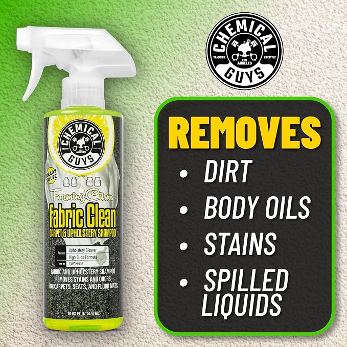 Chemical Guys, Foaming Citrus Fabric & Carpet Cleaner, RTU, 16 oz, 2 Pack | Ready-to-use foaming spray lifts stains and odors from car seats, carpet and floor mats, safe on most fabrics