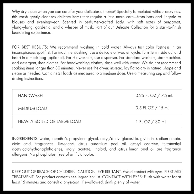 The Laundress Delicate Wash Luxury Laundry Detergent, Lady Scent, 31 Loads | Concentrated Washing Detergent, Enzyme-Free Hand or Machine Wash Laundry Soap for Silk, Lingerie & More
