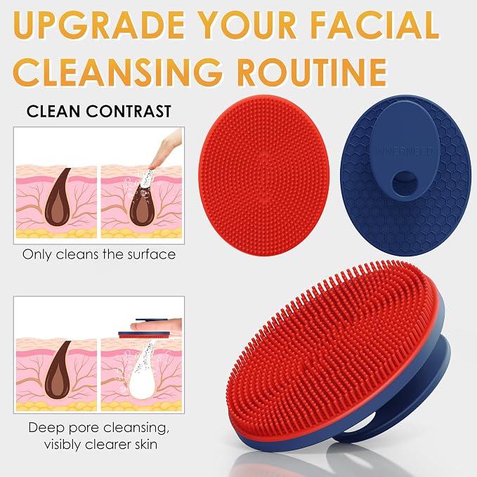 INNERNEED Magnetic Silicone Facial Cleansing Brush Soft Face Scrubber, Red | Food-grade Silicone Face Scrub Brush Gentle Exfoliating, Hygienic, Durable for All Skin Types