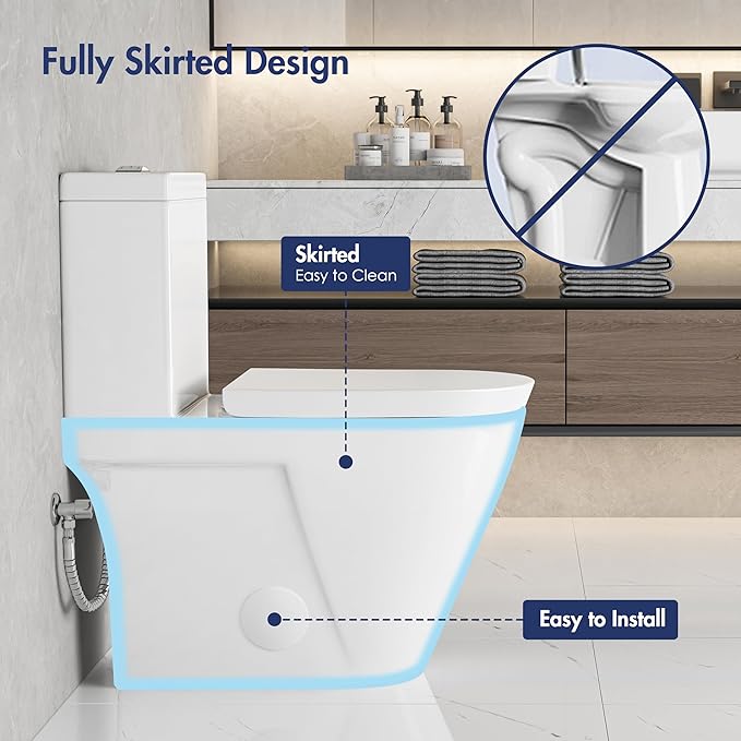 Eridanus One Piece Toilet with Comfort Chair Seat ADA Height 17.3", Powerful Dual Flush Modern Toilet, 1.1/1.6 GPF, 12" Rough-In, Elongated Toilet with Soft Closing Seat, White