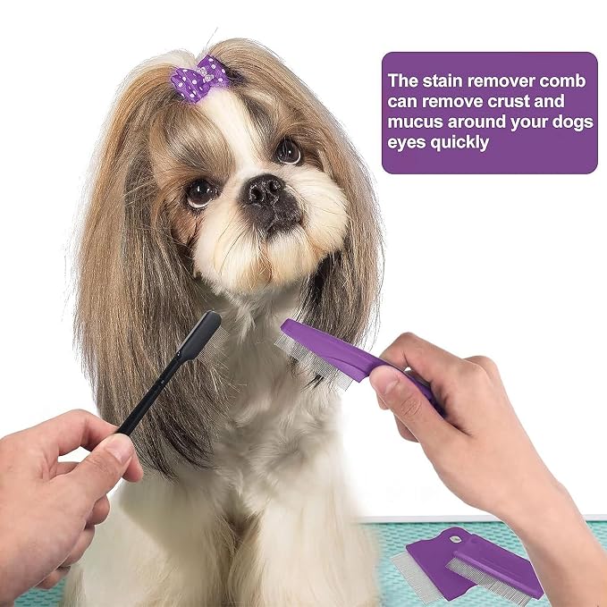 Fullhawl 5 Pieces Dog Eye Combs Tear Stain Remover Combs Pet Grooming Comb for Small Dogs Gently Removing Eye Mucus and Crust (Purple, Black)
