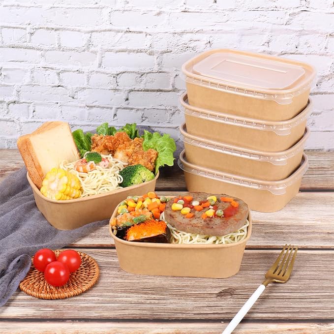 22 oz Disposable Kraft paper bowls with lids Food container 50 Pack