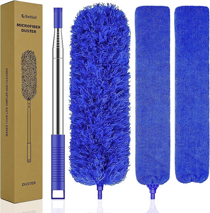 SetSail Dusters and Gap Duster with Extension Pole for Cleaning,Blue | 100-inch Extra-Long Gap,Bendable Microfiber Head,Washable,Ceiling Fan Cleaner Duster Kit,for High Ceilings