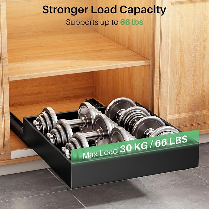 2Pack Pull out Cabinet Organizer, 21"Deep, Heavy Duty Full-extension Slide out Drawers for Kitchen Cabinet, Roll out Shelf Storage with Nano Adhesive for Pots,17"W x 21"D x 3.1"H, Black
