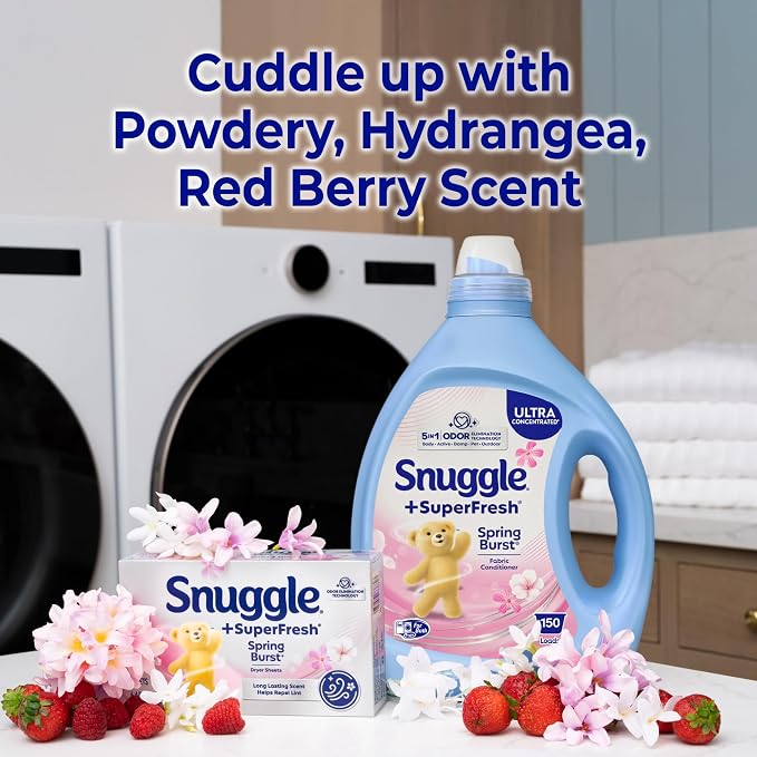 Snuggle SuperFresh Fabric Softener Liquid, Spring Burst, 78.8oz, 150 Loads | Ultra concentrated formula, Lasting scent, Fights stubborn odors, Softens fabrics, Reduces static and wrinkles