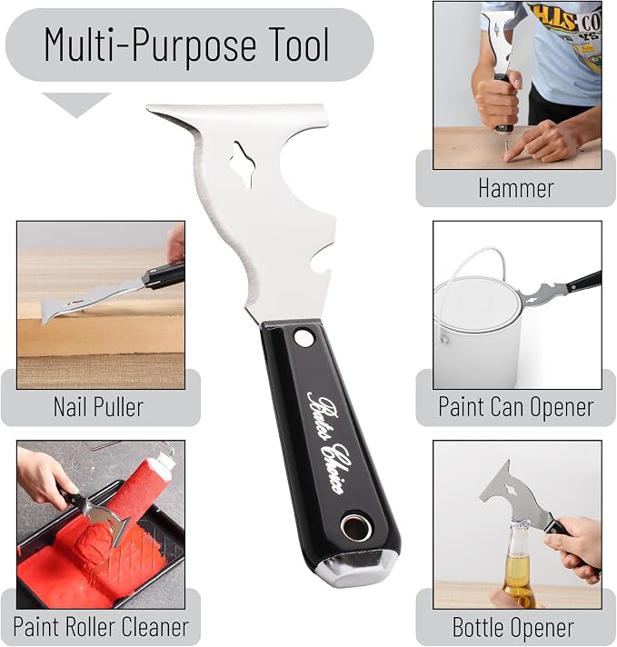 Bates- Paint Scraper, 10 in 1 Painters Tool, Yellow Handle Paint Scrapers for Wood, Painters Tool, Painters Knife, Paint Scraper for Painting, Putty Knife, Metal Scraper, Spackle Knife, Putty Scraper