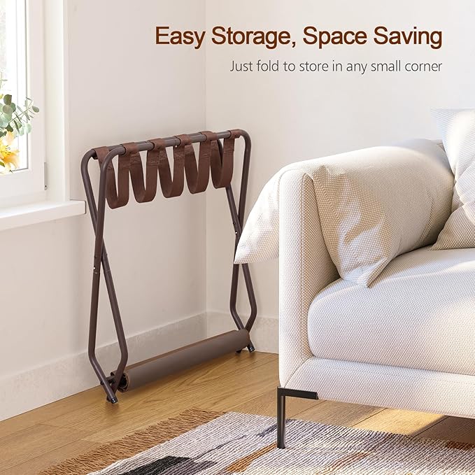 AMHANCIBLE Luggage Rack, Set of 2, Foldable Suitcase Stands for Guest Room | Metal Luggage Holder with Storage Shelf for Bedroom, Hotel, Easy Assemble, Bronz