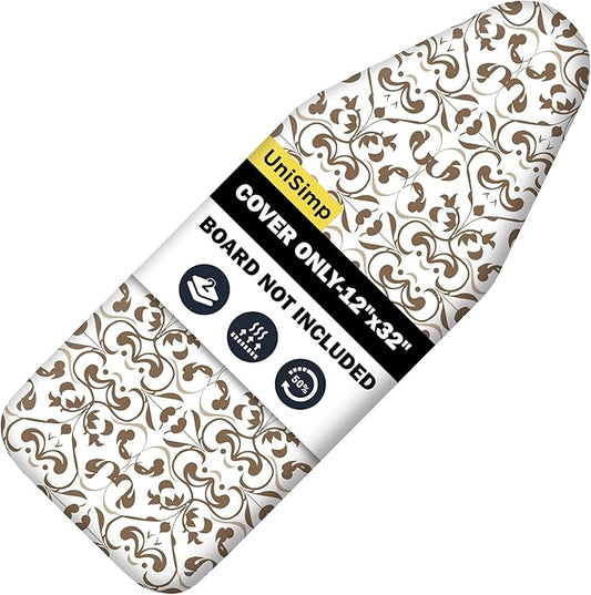UniSimp Small Ironing Board Cover and Pad 12"x32" Small Iron Board Cover with Padding,Tabletop Mini Ironing Board Cover and Pad Small Size, Cotton Canvas, Heat Resistant, Drawstring Taupe