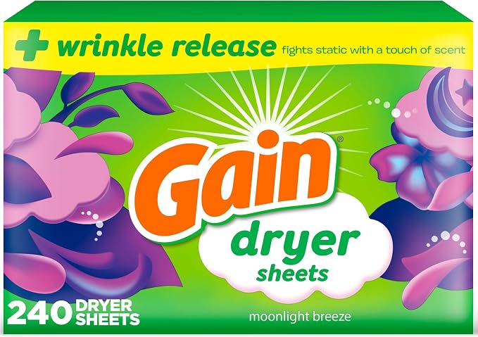 Gain, Laundry Dryer Sheets, Fabric Softener Anti Static Sheets, Moonlight Breeze Scent, 240 Count (Packaging May Vary)