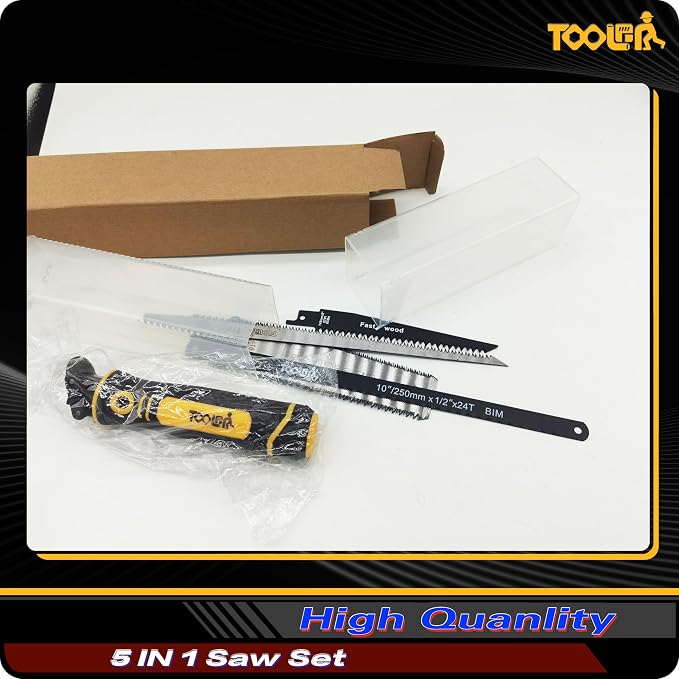 5-In-1 Multi-Blade Handsaw for Woodworking Tools (Japanese/Drywall/Hacksaw) | 6 Inch(11T/16T) Double Edges SK5 Flexible Blade for Woodworking, Hard/Soft woods cutting, Metal, Blade Quick Change Mechanism