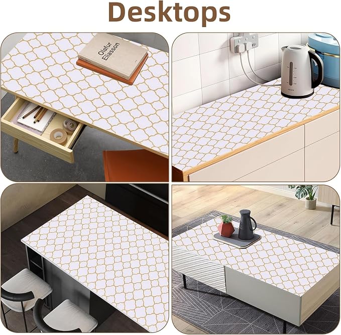 Shelf Drawer Liners for Kitchen Cabinets 17 in X 20 Ft Drawer Liner | Non Adhesive Thickened Refrigerator Liner Gold Quatrefoil Strong Non-Slip Paper for Tool Box with Knife and Tape Measure