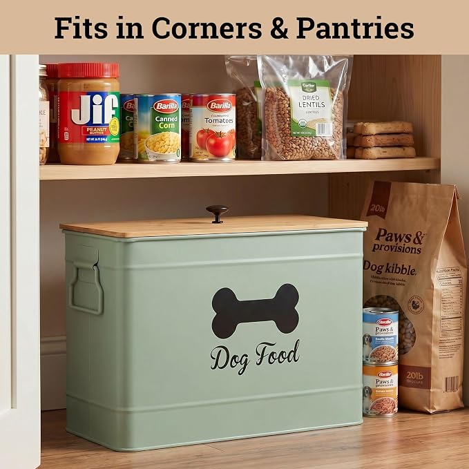 Dog Food Container Airtight Bamboo Lid 15-20 lb Sturdy Metal Handle 70 Cups | Pet Jar For Dogs up to 100lbs, Airtight Bamboo Lid, Sturdy Comfortable Metal Handle, Powder Coated Iron, Kibble Storage Bin
