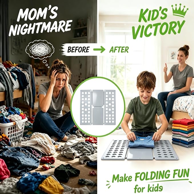 Mini Toddler Shirt Folding Board - Ages 1-7 Gray, Builds Independence | great for Montessori laundry, lightweight PP, smooth rounded edges, quick & simple, develops confidence & skills, stores flat