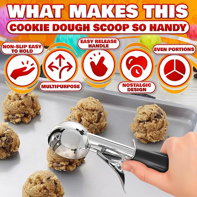 1 Oz Ice Cream Scoop with Trigger #30 - Versatile 1 Oz Scoop for Gelato, Cookie Dough Baking, Sorbet & Meatballs - Rust-Resistant Stainless Steel, Easy to Clean | Great Portion Control for Daily Prep