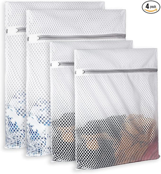 Extra Large Honeycomb Mesh Laundry Bag125gsm Net Fabric Durable and Reusable Delicate Wash Bag,Travel Organization Bag for Lingerie,Clothes,Jeans,Bath Towel,Sock (Set of 4(2L+2XL))