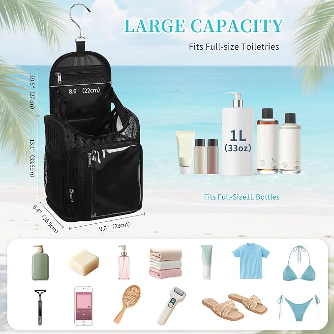 Hanging Shower Caddy Portable - Travel Toiletry Bag for Men & Women, Large Capacity Caddy Dorm Basket, Quick Dry Toiletry Tote Bag with Stain Resistant Bottom for Bathroom, Beach, Camp, Gym