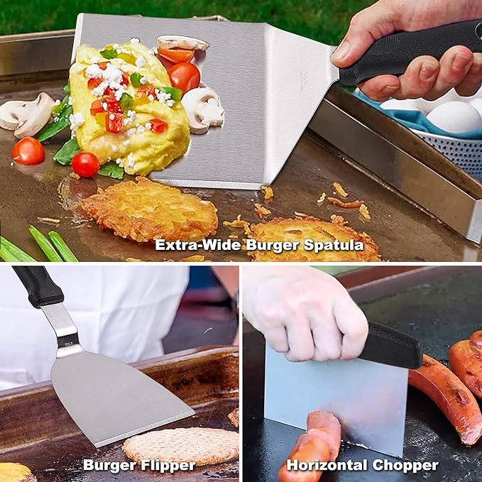 ROMANTICIST 29PCS Griddle Accessories Set - Flat Top Teppanyaki Spatula Set with Scraper, Basting Cover for Camp Chef- Home Cooking Griddle and Outdoor BBQ Gifts for Christmas