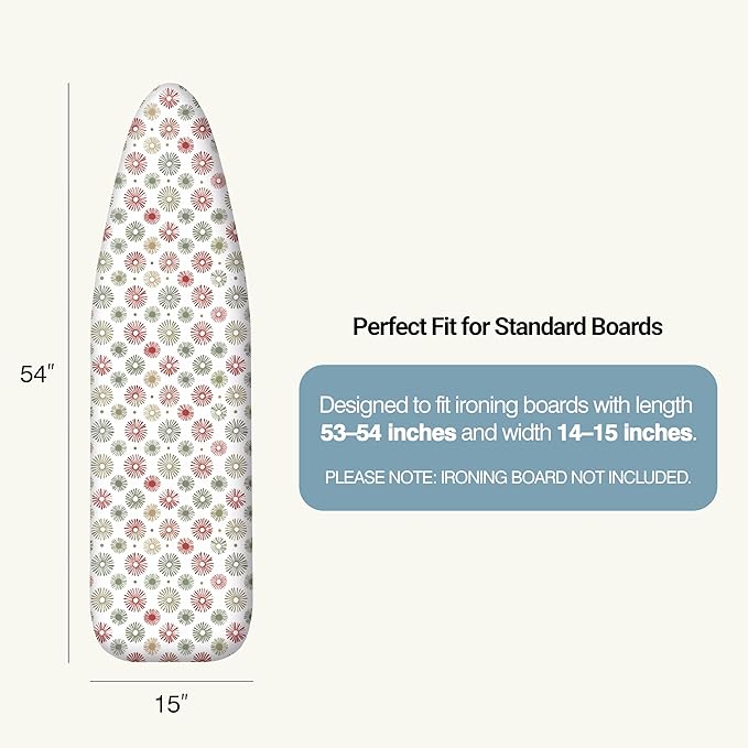 UniSimp Ironing Board Cover and Pad 15"x54" Extra Thick Natural Cotton, Scorch and Stain Resistant Padding, Standard Size Iron Board Cover with Fasteners Heavy Duty Elastic Edge, Heatproof Sunflora