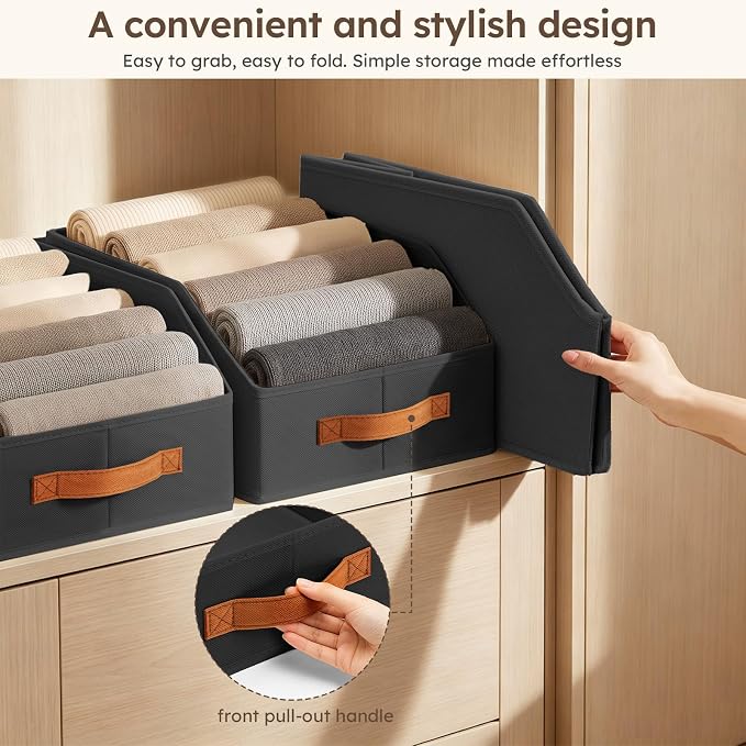 Homsorout Fabric Storage Bins for Organizing - 12 Pack Large Trapezoid Collapsible Storage Bins with Front Handle, Closet Organizers and Storage for Bedroom, Home Shelves, Small Spaces, Black