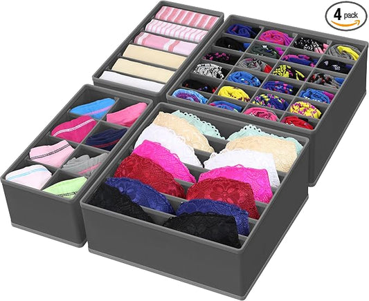 Simple Houseware 4-Pack Drawer Organizer Set for Underwear/Socks/Bra | Dark Gray, Closet Dividers for Underwear, Socks, Bras, Scarves, Ties - Foldable Non-Woven Storage Boxes