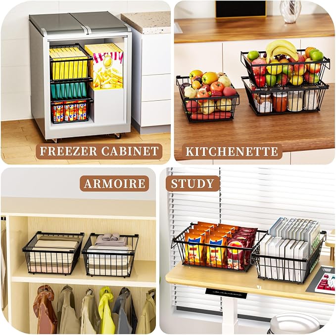 Freezer Organizer Bins ，Enhanced Leak-Proof Bottom，6 Pack Stackable Deep Freezer Organizer Bins for 5 Cu.FT Small Chest Freezer，organization and storage，pantry organizers（for 5 Cu.Ft