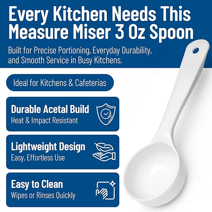 Carlisle FoodService Products Measure Miser Solid Measuring Spoon with Short Handle, 3 Ounces, White (Pack Of 12)