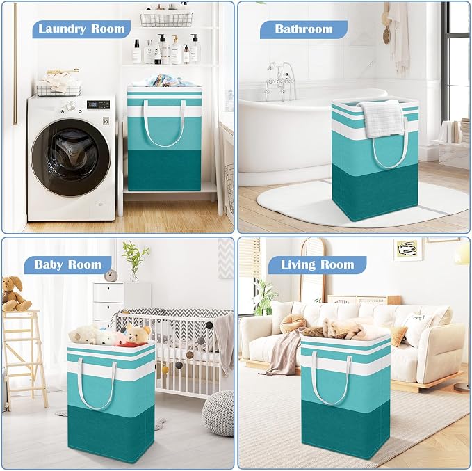 BlissTotes 3-Pack Laundry Basket, Collapsible Laundry Hamper, Green, 75L | Laundry Clothes Hamper, Hampers for Bedroom, Freestanding Hamper with Handles, Clothes Laundry Basket