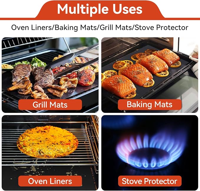 4Pack Oven Liners for Bottom of Electric Gas Oven, 23.6"x 15.7" Thick Heavy Duty Nonstick Teflon Oven Mat, Heat Resistant Grill Baking Mats Outdoor Easy to Clean Gas Stove Liners, BPA & PFOA Free