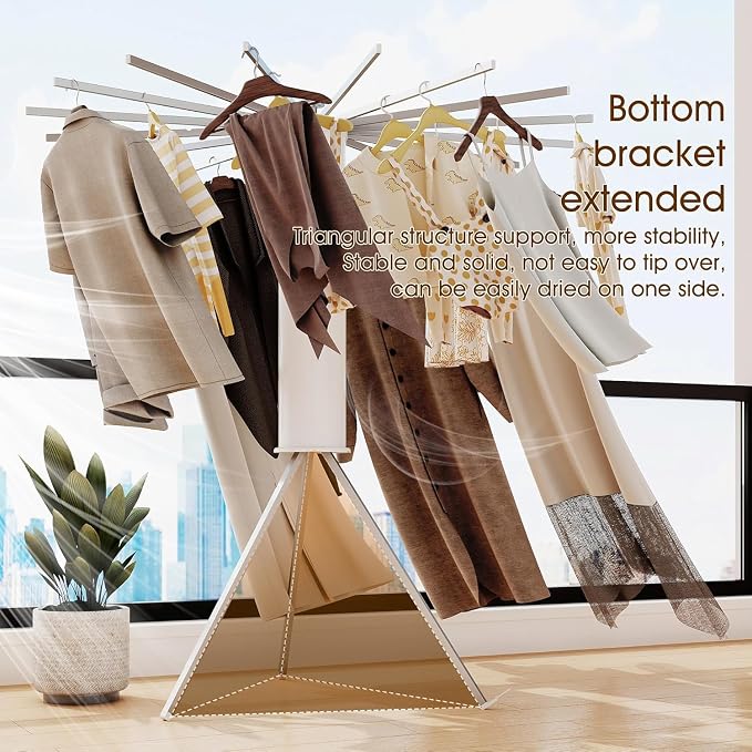 Aluminum Tripod Clothes Drying Rack, Foldable Portable Garment Stand, Space Saving Laundry Drying Stand for Clothes, Indoor Outdoor Balcony Bedroom Laundry Organizer