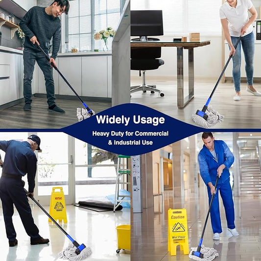 KeFanta Heavy Duty Mops for Floor Cleaning,60" Commercial Industrial Mop with Long Handle, Looped-End String Cotton Wet Mop for Home, Kitchen, Garage, Office and Concrete/Tile Floor