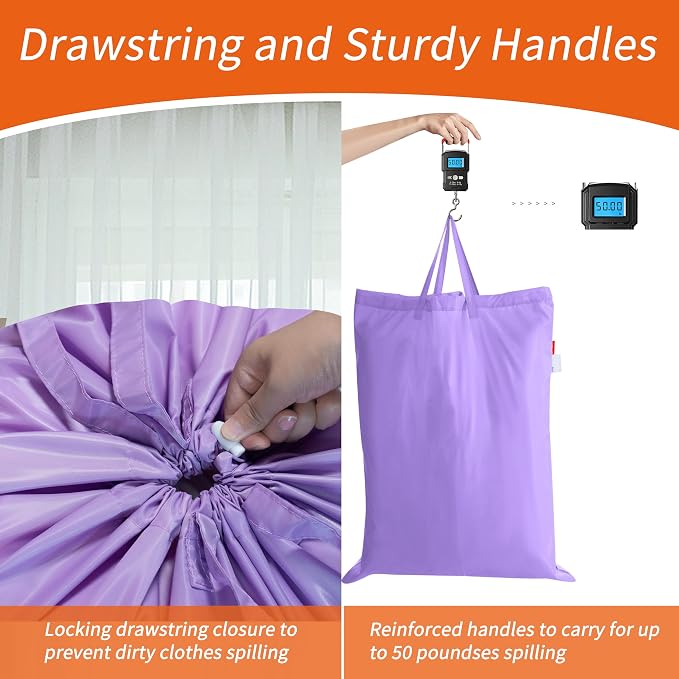 Extra Heavy-Duty Laundry Bag with Handles, Purple, 28x36" | Extra Large, Name ID Tag, Machine Washable, Reinforced Handles, Drawstring Closure, For College Dorm Travel