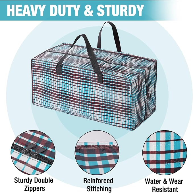 WORKPRO 6 Pack Extra Large Moving Bags with Backpack Straps & Handles | Heavy Duty Moving Storage Bags, Lattice Print, Double Zippers for Moving, Dorm, Closet Storage & Travel