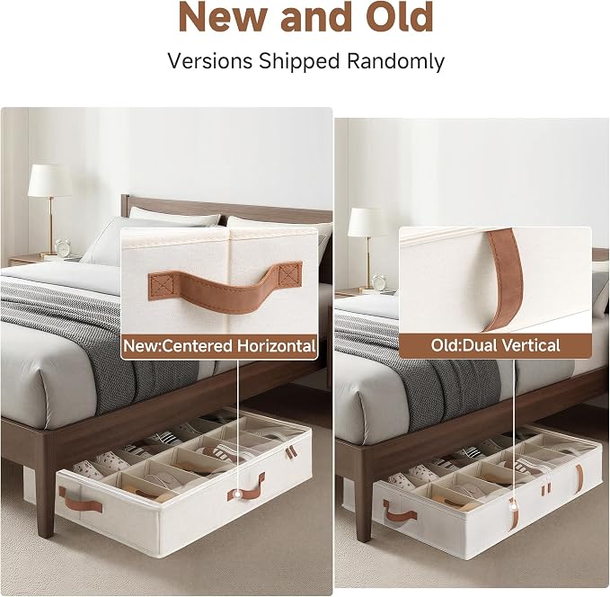 StorageWorks 2-Pack 24-Pair Under Bed Shoe Storage Organizer, Beige | Adjustable Dividers, Up to 12 Pairs Each, 5.25" Height, Fits 6-inch+ Clearance, Clear Top, Soft Handles, For Closet, Bedroom