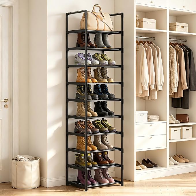 OYREL Shoe Rack, Upgrade Plus Narrow 10 Tier Shoes Organizer for Closets | Any Shoes & Boots, Sturdy Metal Tall Stackable Free Standing Shoe Racks for Small Space, Bedroom, Entryway