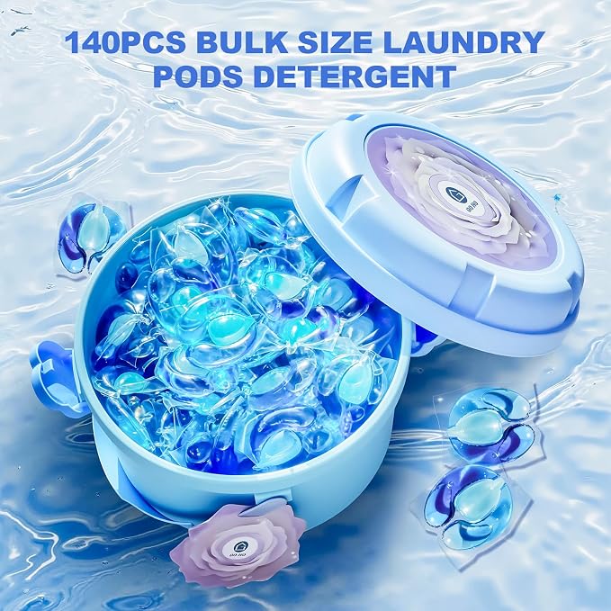 140-Count Laundry Detergent Pacs, 5-in-1 Hygienic Clean (Ocean) | 5-in-1 Powerful Stain Remover, Color Protector & Fabric Care, Deep Hygienic Clean, Fresh Scent, HE Compatible