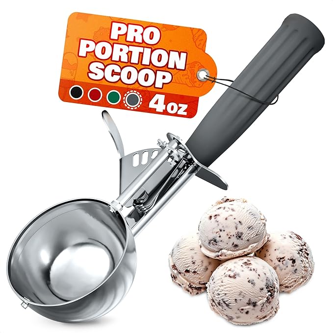 4 oz Large Ice Cream Scoop with Trigger Release #8 - Stainless Steel Cookie Scoop for Baking, Ice Cream & Cookie Dough, Comfort Grip Handle, Easy Release, Dishwasher Safe, Great as Mothers Day Gifts