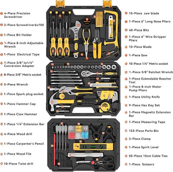 339 Piece Tool Set,Tool Kit for Home and Car,General Household Hand Tool Box for Men,Basic Tool Set for Mechanics and Auto Repair for Homeowner, DIY, Handyman