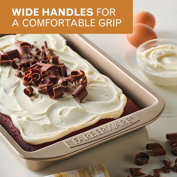 Farberware Bakeware Warp Resistant, Dishwasher Safe, 9-Inch x 13-Inch Rectangular Cake Pan - Mocha