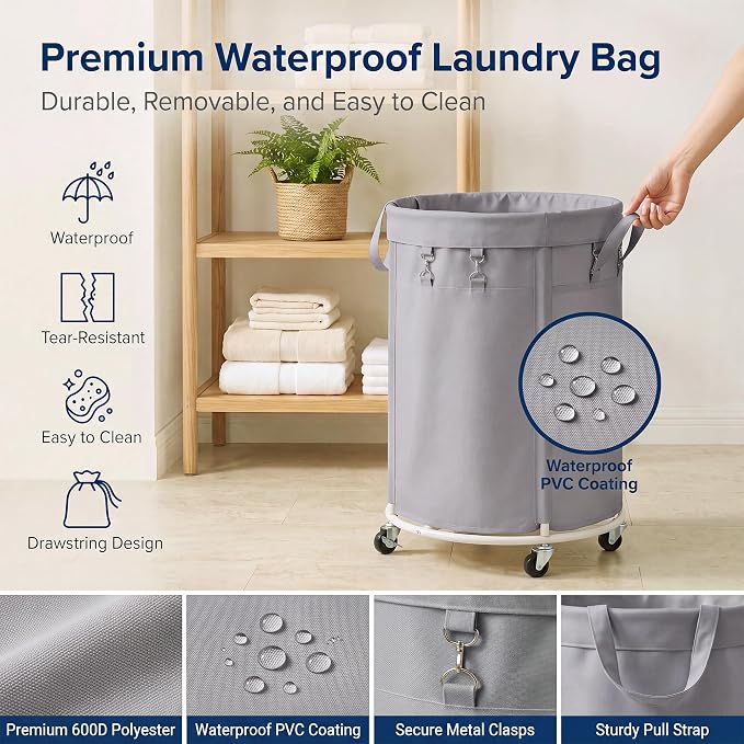 150L Large Capacity Rolling Laundry Basket Hamper with Wheels, Clothes hamper and Removable Bag for Home, Laundry Room, Bedroom, Bathroom, Apartment, Dorm