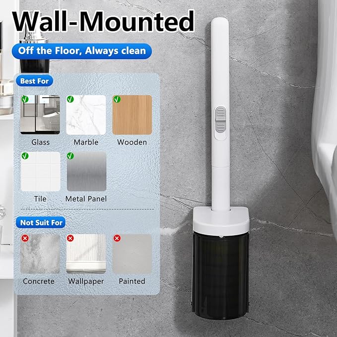 2 Pack Disposable Toilet Brush and Holder Set with 48 Wand Refills, Wall Mounted Toilet Bowl Cleaning Brush, Hygienic Bathroom Toilet Scrubber Kit