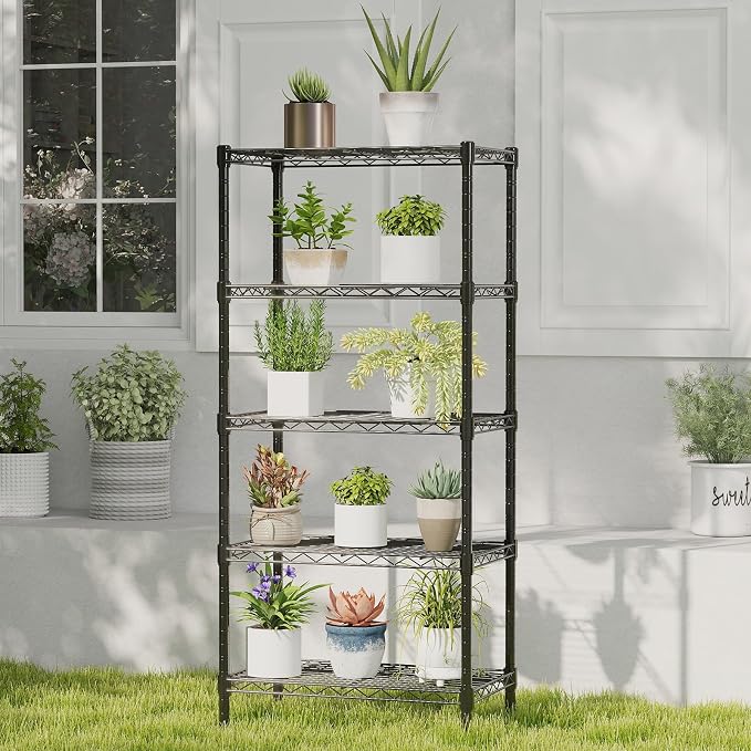 NEWBULIG 5-Tier Metal Wire Storage Shelves, Adjustable Heavy Duty Steel Shelving Unit, Freestanding Storage Rack Organizer for Kitchen, Pantry, Garage, Bathroom, 23.2" W x 13.4" D x 59.8" H, Black