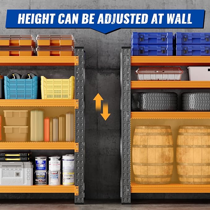 BYBYNSOE 48" W Storage Shelves 3000lbs Garage Metal Shelving Heavy Duty Garage Shelves Adjustable Storage Shelves for Industrial, Factory(Black Orange, 48" W X 24" D X 69" H)