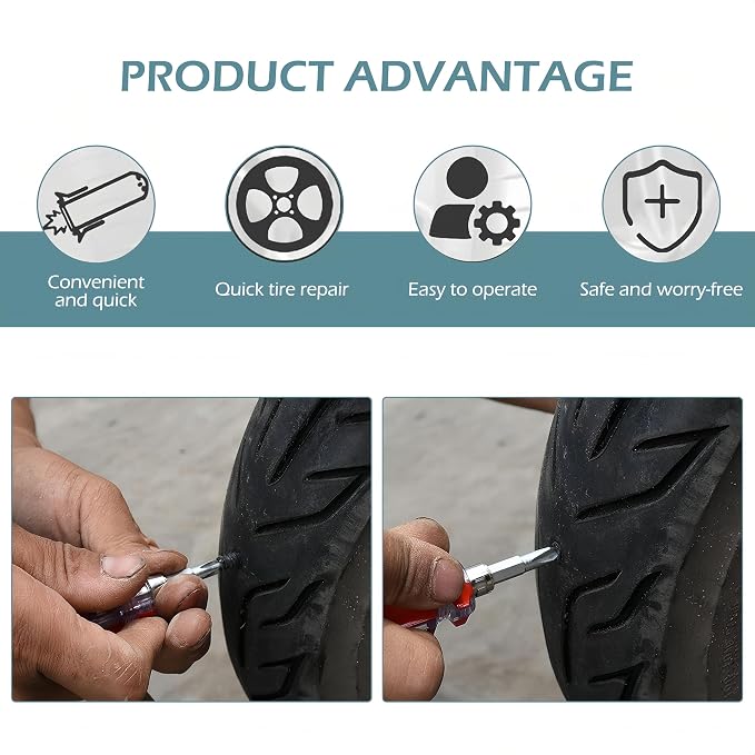 60 PCS Tire Repair Rubber Nail, Vacuum Tire Repair Kits Spiral Rubber Screws, Fast Self-Service Tool for Car, Truck, Motorcycle, Tractor Tire Puncture Repair (Black)