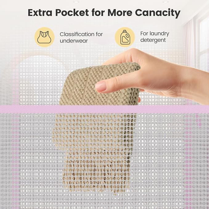 HOUSE AGAIN 2Pack Strong Mesh Pop Up Laundry Hamper, 70L Collapsible Laundry Basket with Steel Frame, Double‑Stitched Handles & Side Pocket, Foldable Dirty Clothes Hamper for Dorm, Bedroom, Light Pink